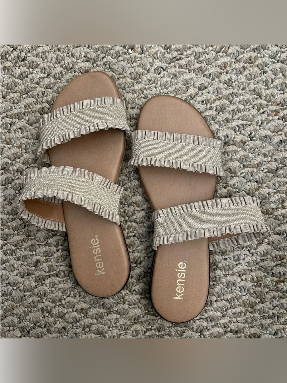 kensie Neutral Fringe Double-Strap Slide Sandals